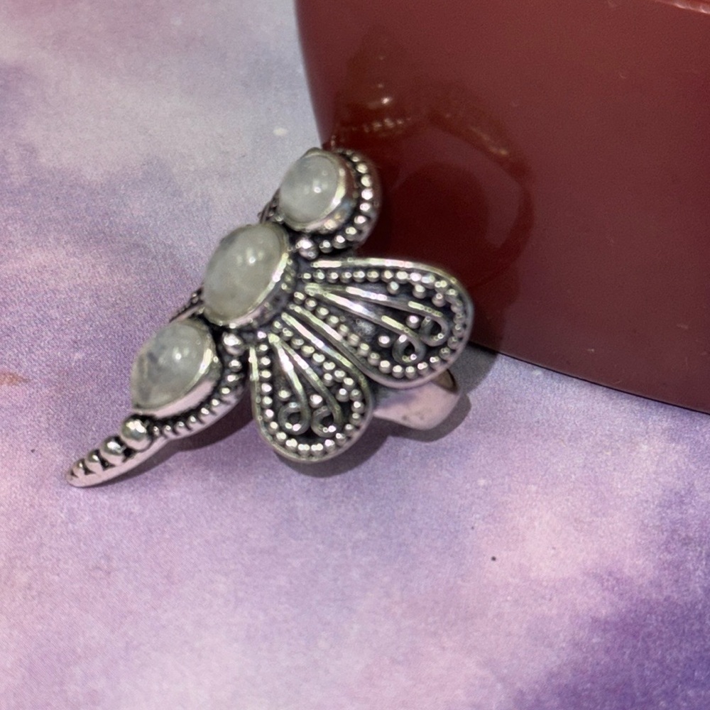 Moonstone Dragonfly Silver Ring - image 5